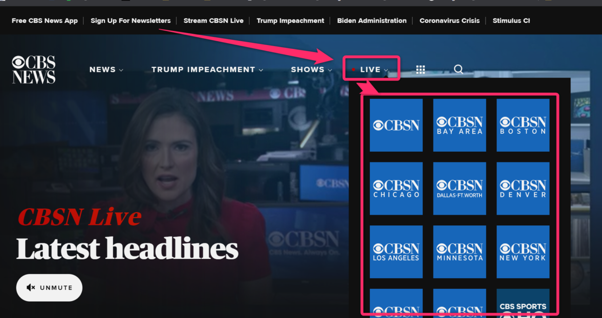 CBSのトップページ