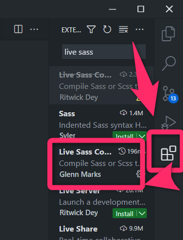 Live Sass Compilerをインストール